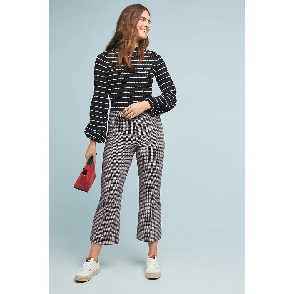 Eva Franco Pants Houndstouth Flare Pants, High Waisted, Elastic Waistband, Sz S